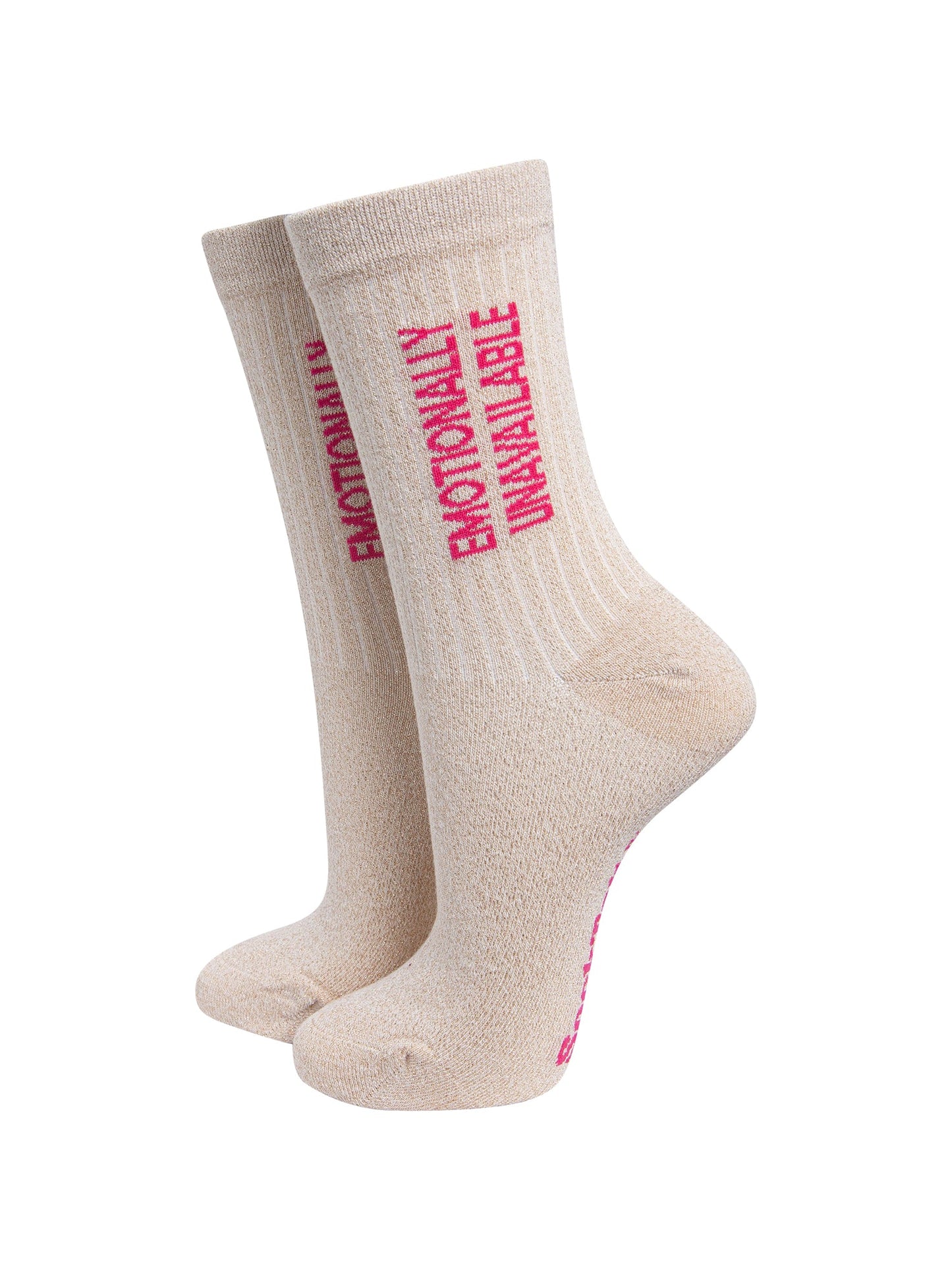 Emotionally-Unavailable-Combed-Cotton-Glitter-Socks-in-Cream-On-Mannequin