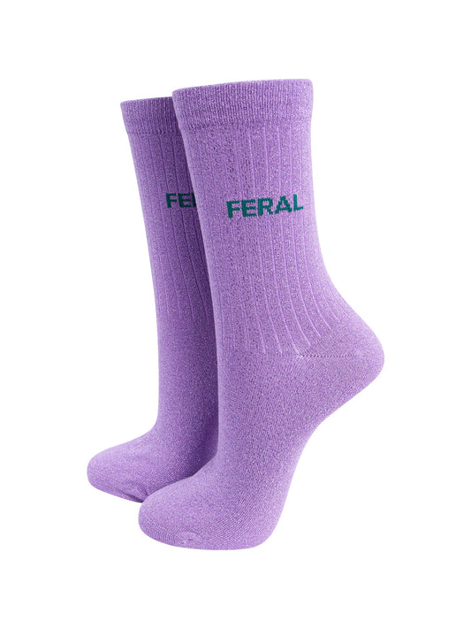 Feral Combed Cotton Glitter Socks in Lilac