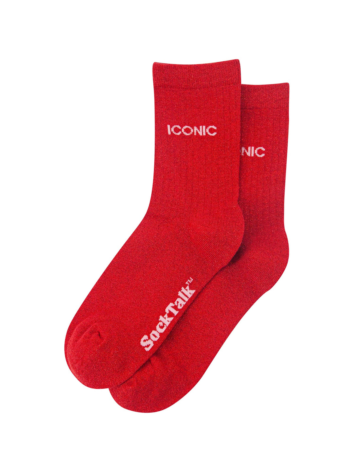 Iconic-Combed-Cotton-Glitter-Socks-in-Red-Laid-Flat