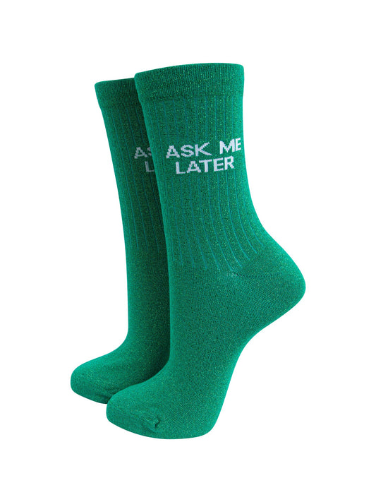 Ask-Me-Later-Glitter-Combed-Cotton-Word-Crew-Socks-for-Women-Green-mannequin