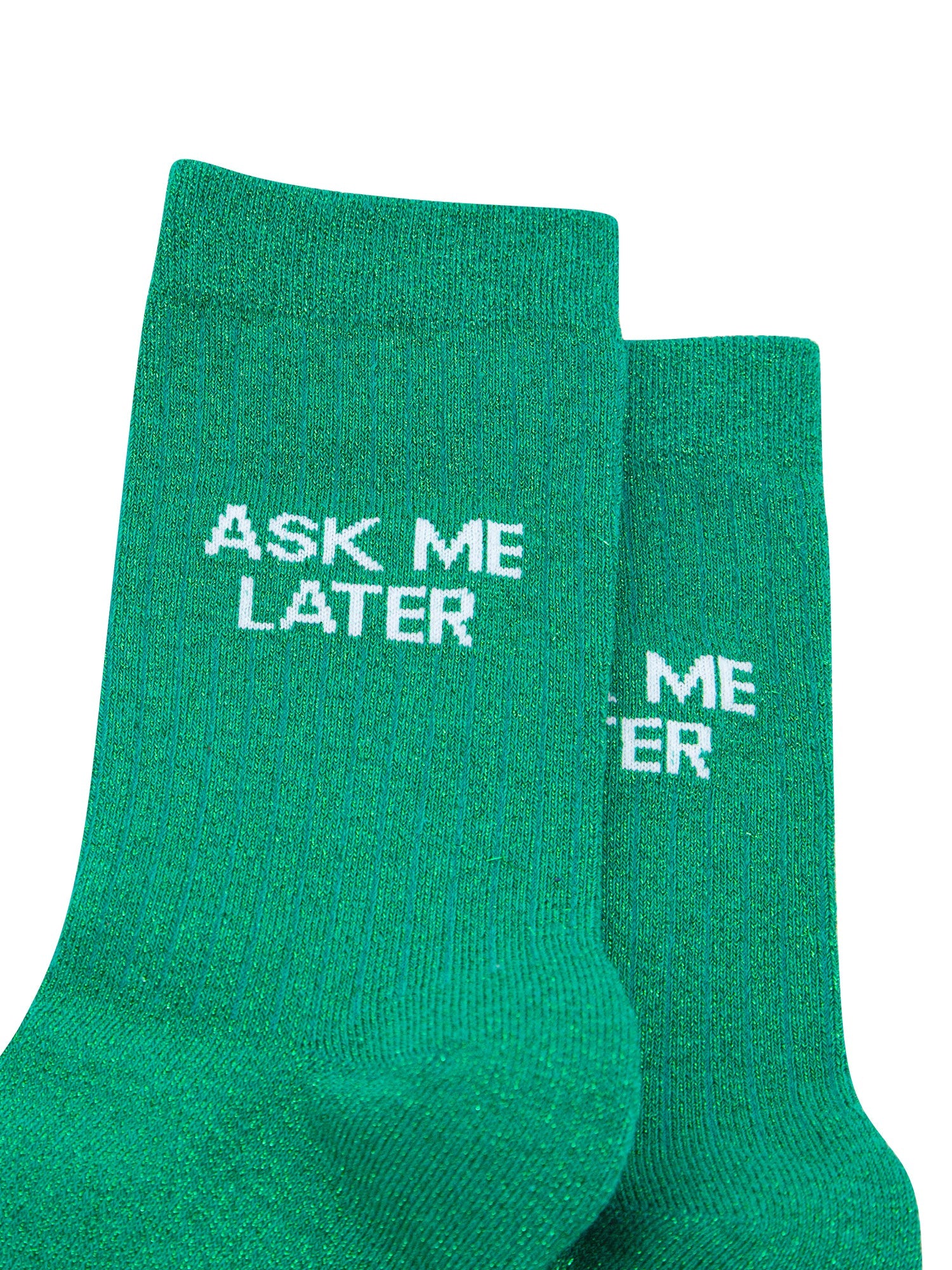 Ask-Me-Later-Glitter-Combed-Cotton-Word-Crew-Socks-for-Women-Green-close-up