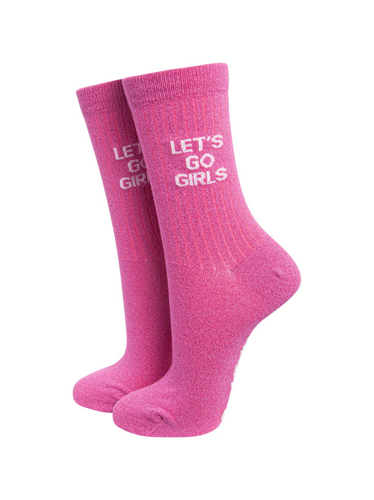Let's-Go-Girls-Combed-Cotton-Glitter-Socks-in-Hot-Pink-On-Mannequin