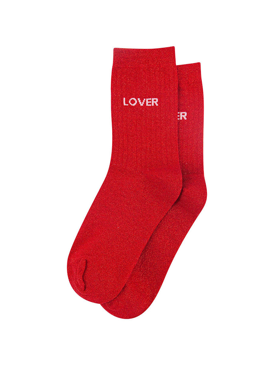 Lover Combed Cotton Glitter Socks in Red