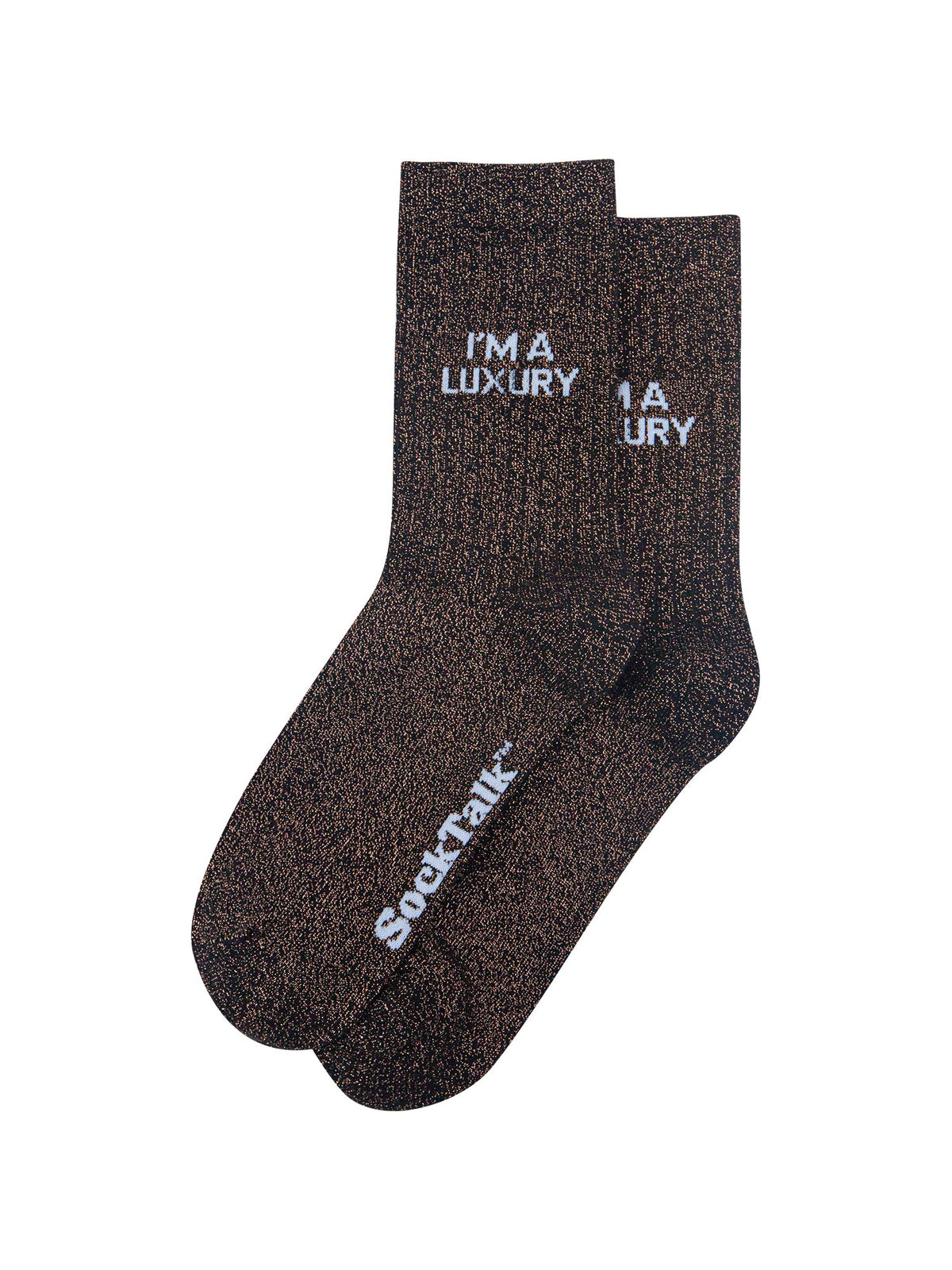 I'm-a-Luxury-Combed-Cotton-Glitter-Socks-in-Black-/Brown-Laid-Flat