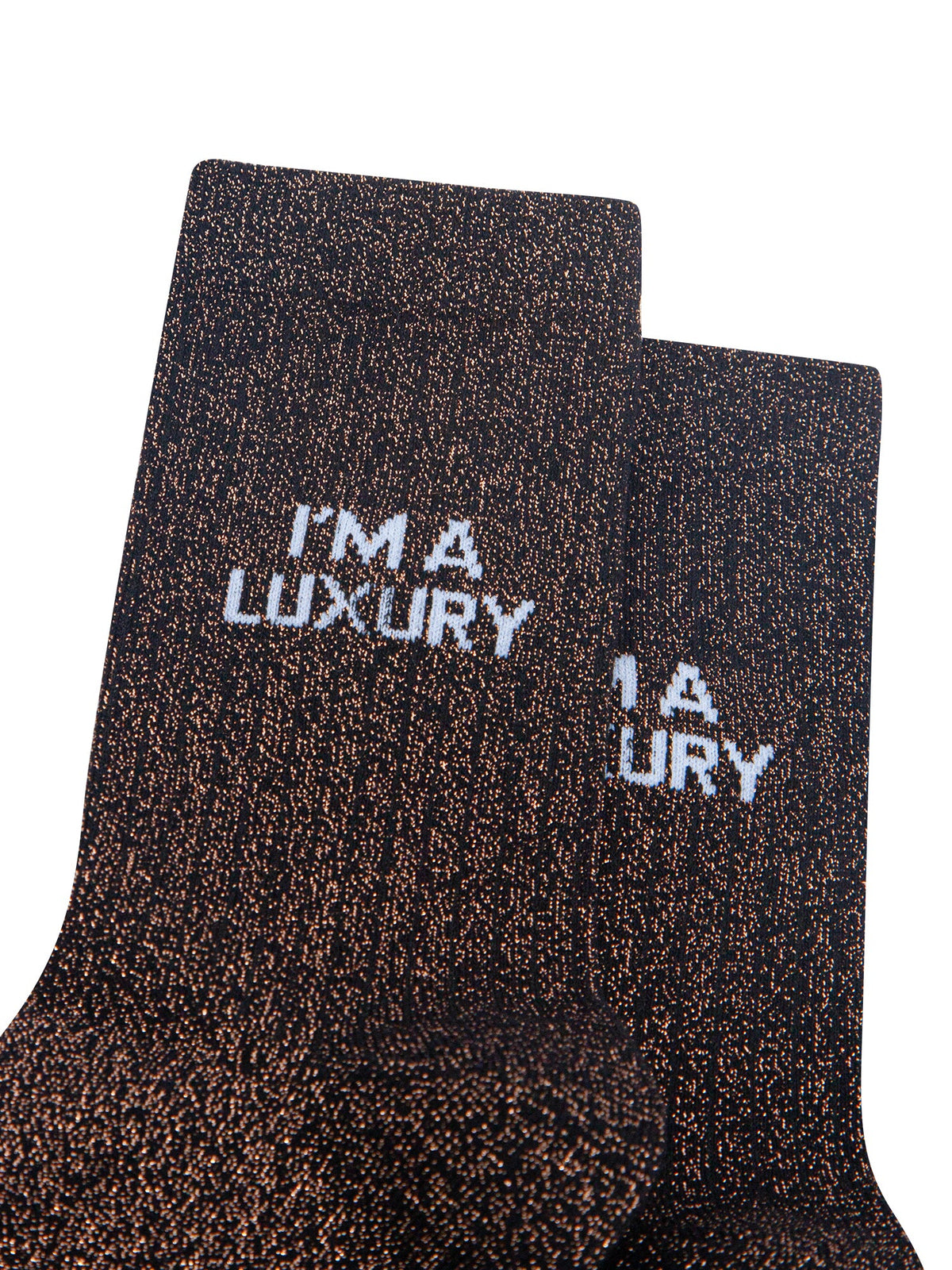 I'm-a-Luxury-Combed-Cotton-Glitter-Socks-in-Black-/Brown-Close-Up