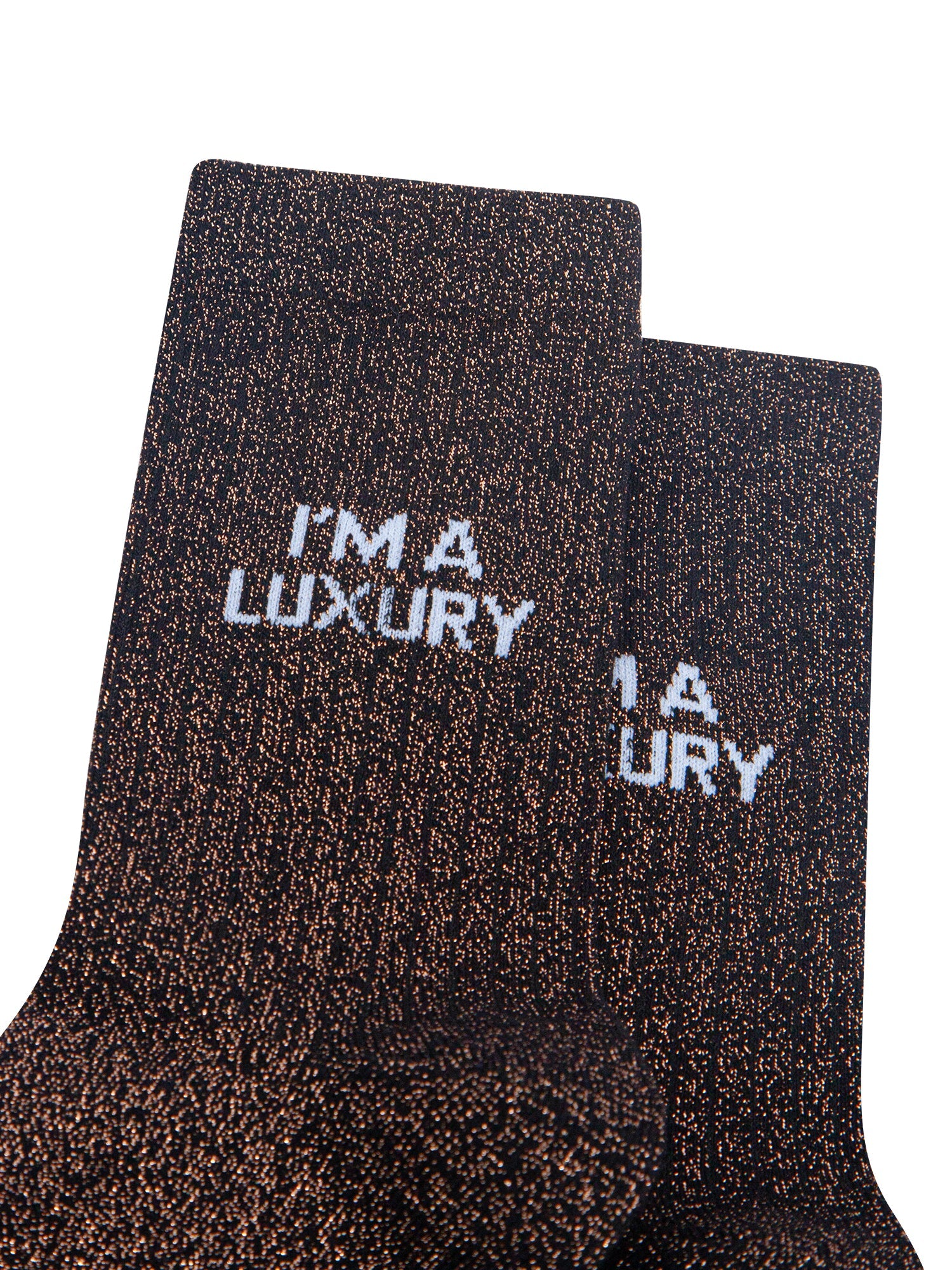 I'm-a-Luxury-Combed-Cotton-Glitter-Socks-in-Black-/Brown-Close-Up
