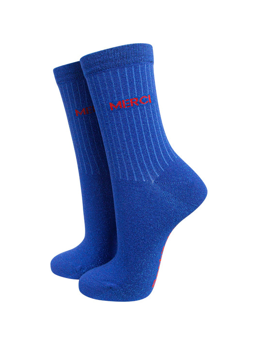 Merci-Combed-Cotton-Glitter-Socks-in-Royal-Blue-On-Mannequin