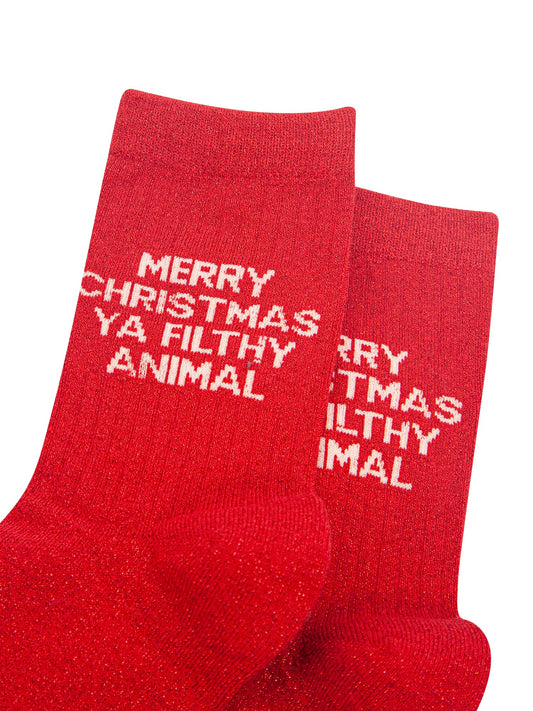 Merry-Christmas-You-Filthy-Animal-Combed-Cotton-Glitter-Socks-in-Red-Close-Up