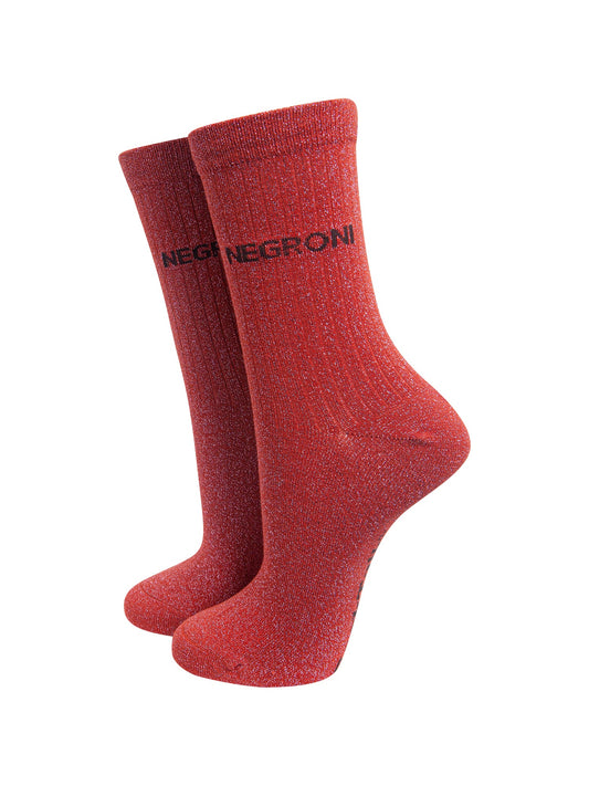 Negroni-Combed-Cotton-Glitter-Socks-in-Burnt-Orange-On-Mannequin