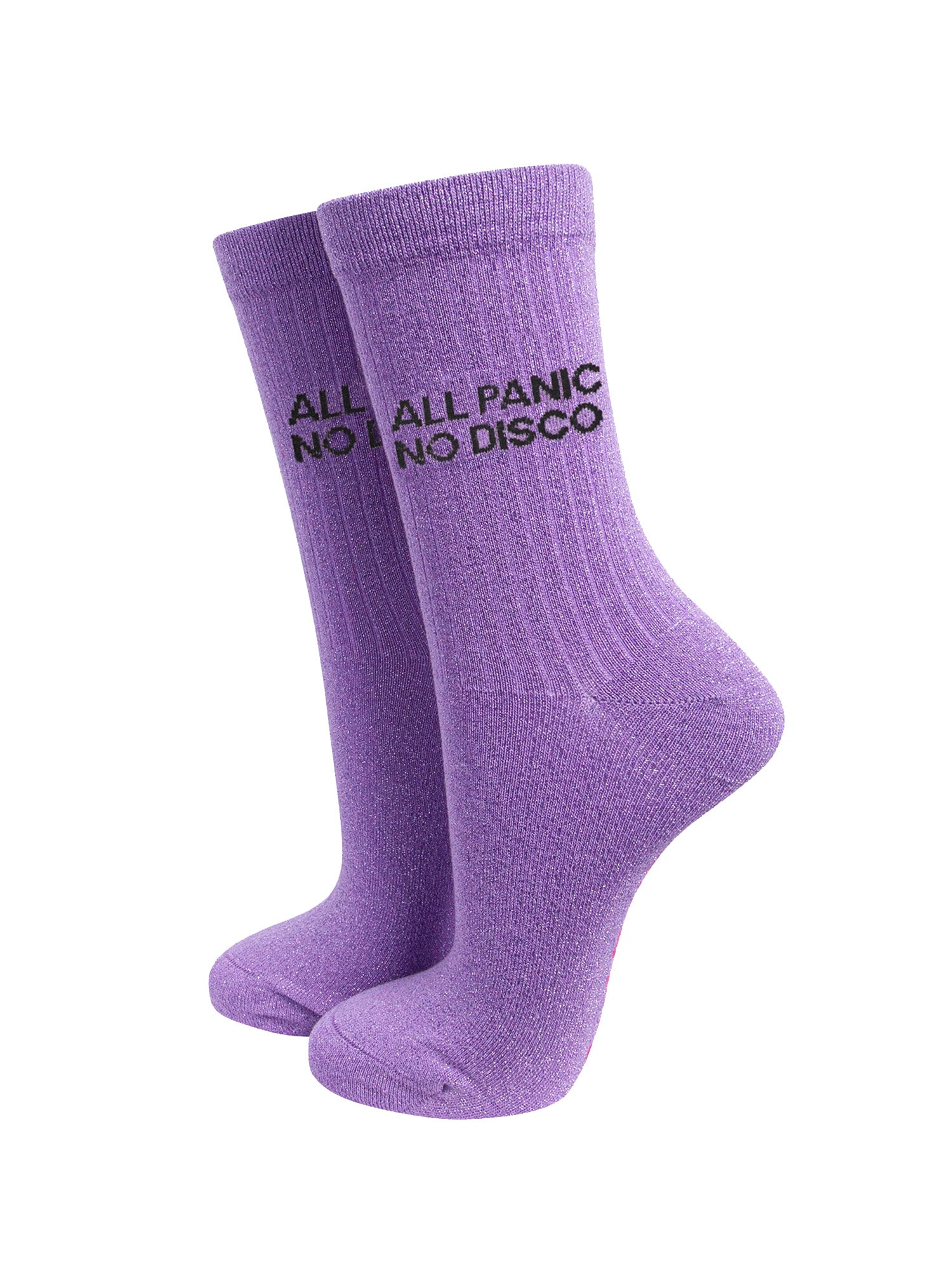 All-Panic-No-Disco-Combed-Cotton-Glitter-Socks-in-Lilac-On-Mannequin