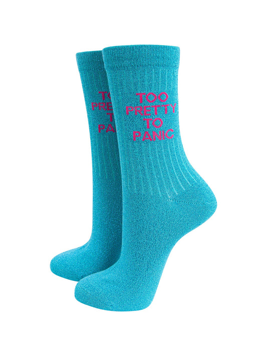 Too Pretty Combed Cotton Glitter Socks in Turquoise