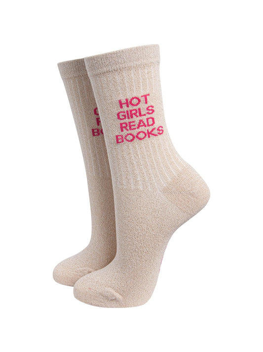 Hot-Girls-Read-Books-Combed-Cotton-Glitter-Socks-in-Cream-On-Mannequin