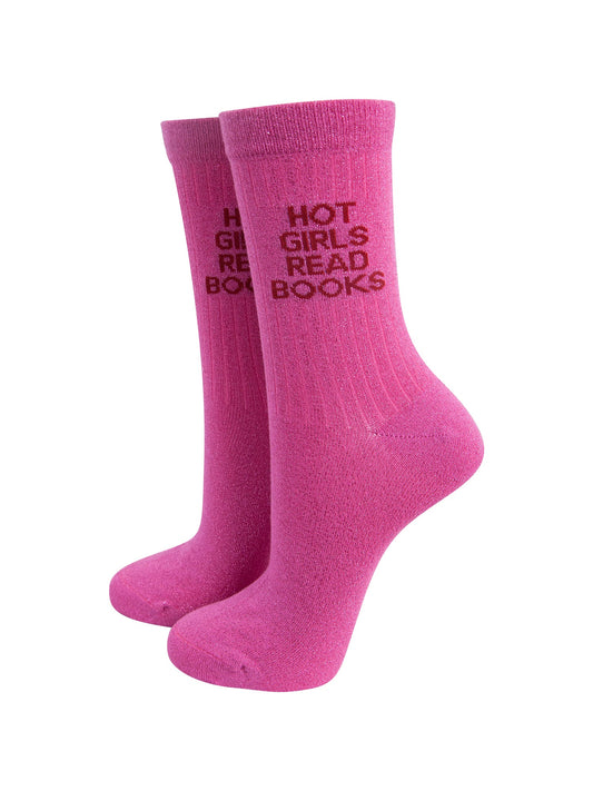 Read Books Combed Cotton Glitter Socks in Hot Pink