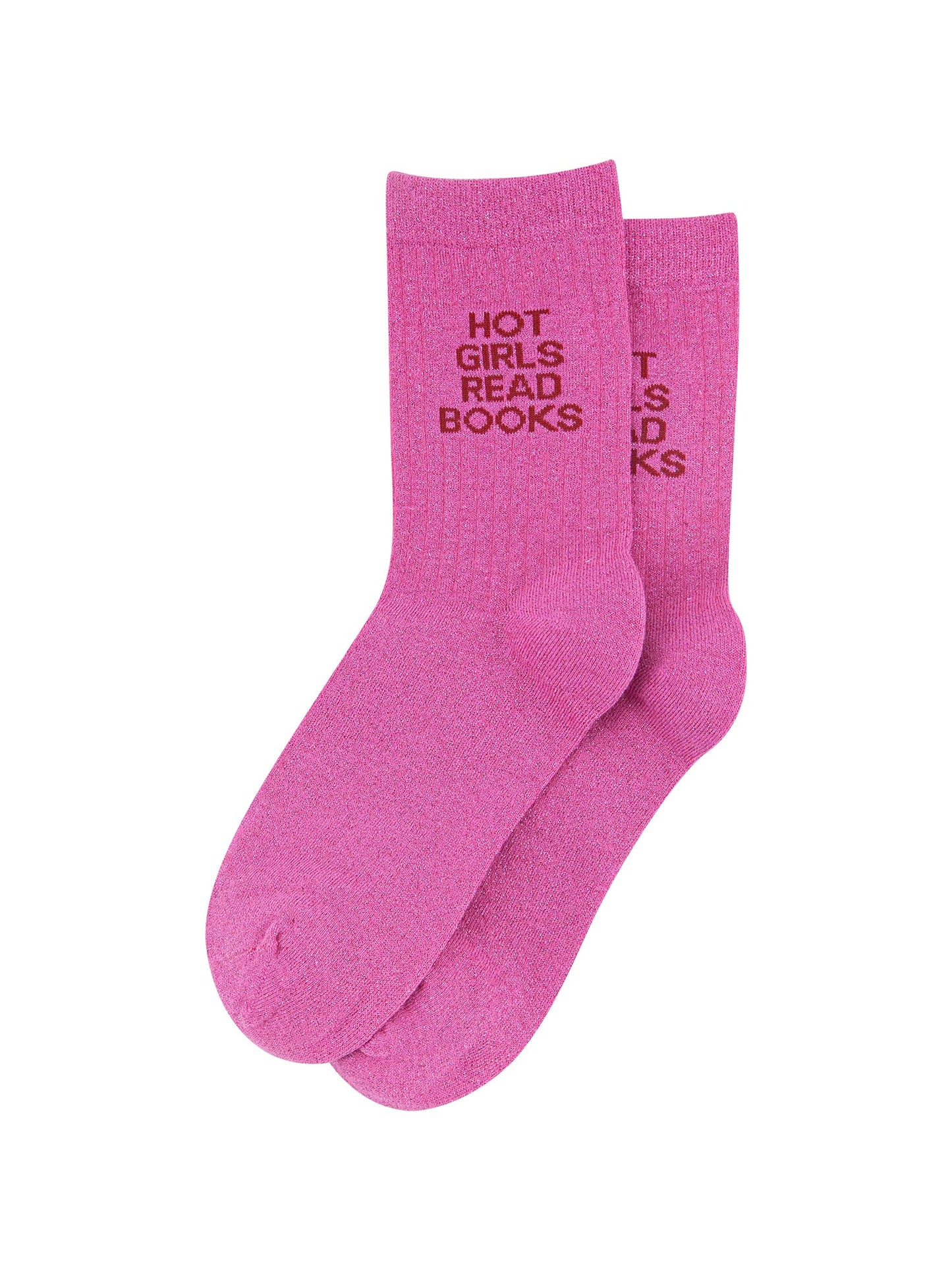 Read Books Combed Cotton Glitter Socks in Hot Pink