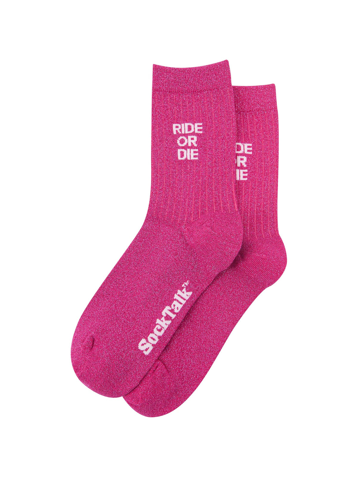 Ride-or-Die-Combed-Cotton-Glitter-Socks-in-Hot-Pink-Close-Up