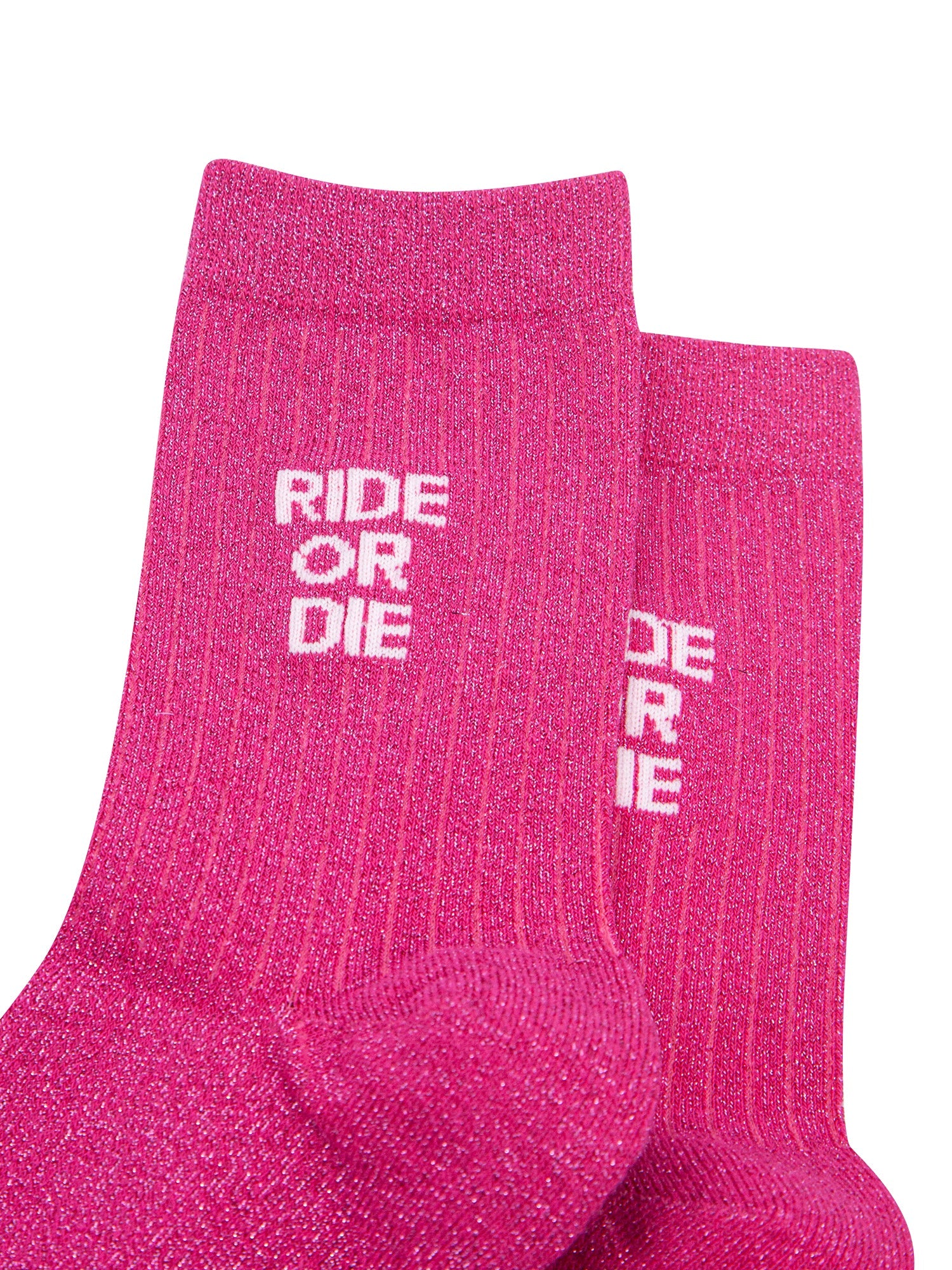 Ride-or-Die-Combed-Cotton-Glitter-Socks-in-Hot-Pink-Laid-Flat