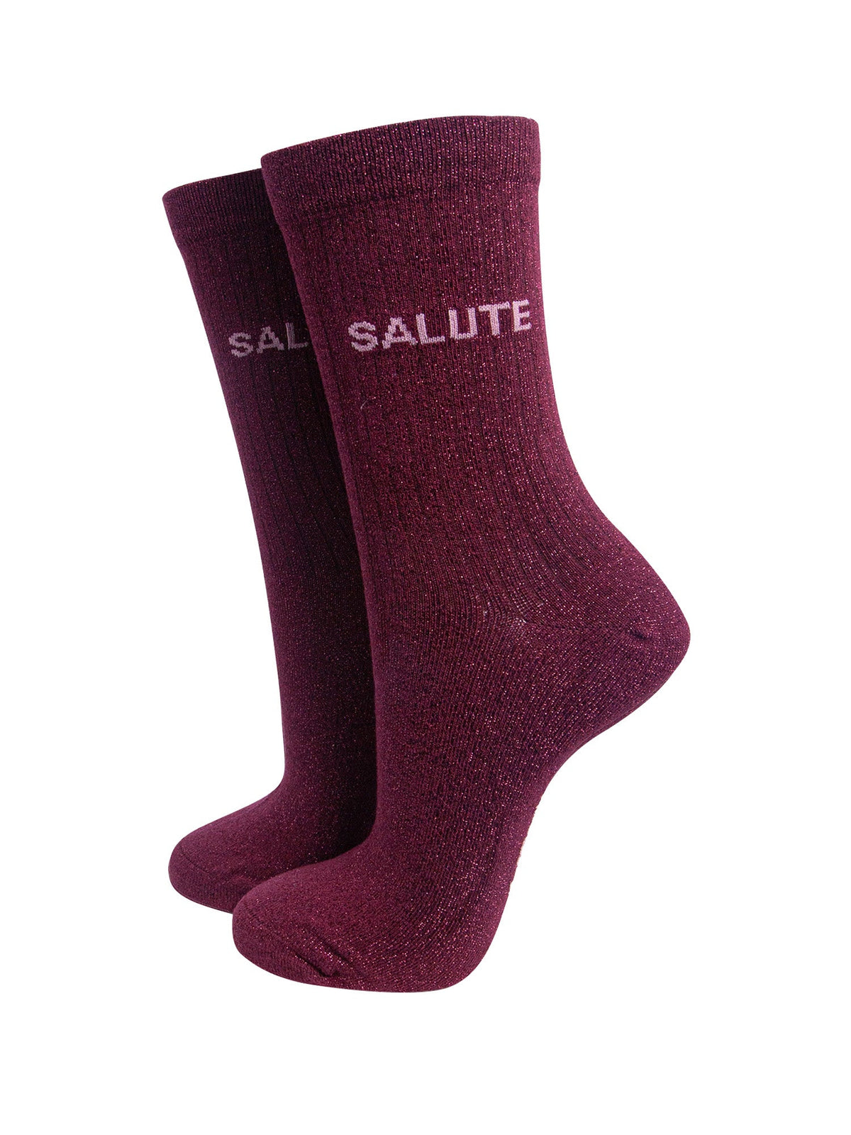 Salute-Combed-Cotton-Glitter-Socks-in-Wine-On-Mannequin