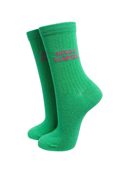 Spicy-Margs-Combed-Cotton-Glitter-Socks-in-Green-On-Mannequin