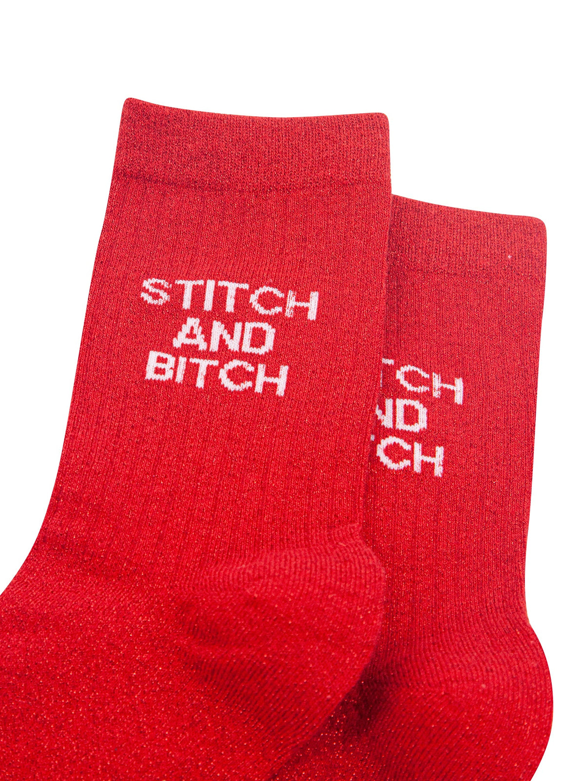 Stitch-and-Bitch-Combed-Cotton-Glitter-Socks-in-Red-On-Mannequin-Close-Up