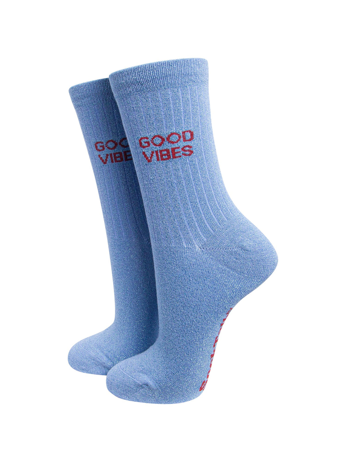 Good-Vibes-Combed-Cotton-Glitter-Socks-in-Light-Blue-On-Mannequin