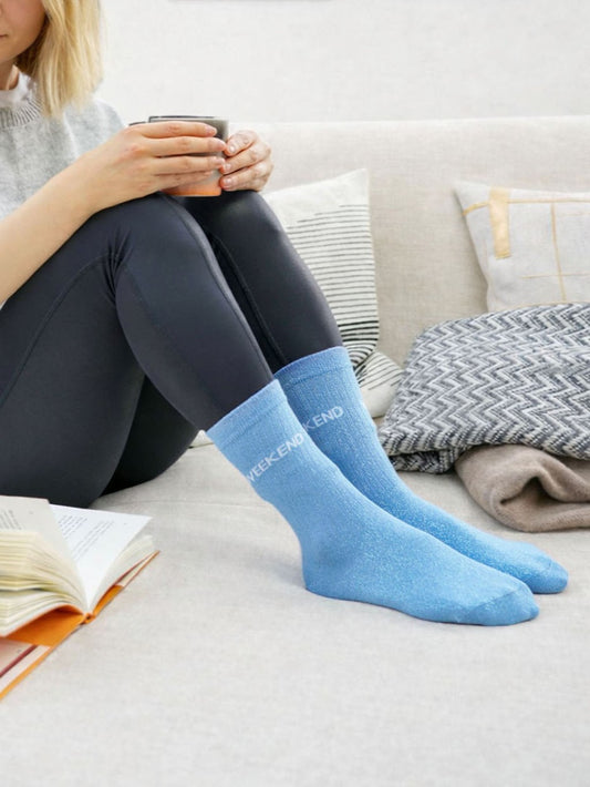Weekend Combed Cotton Glitter Socks in Light Blue