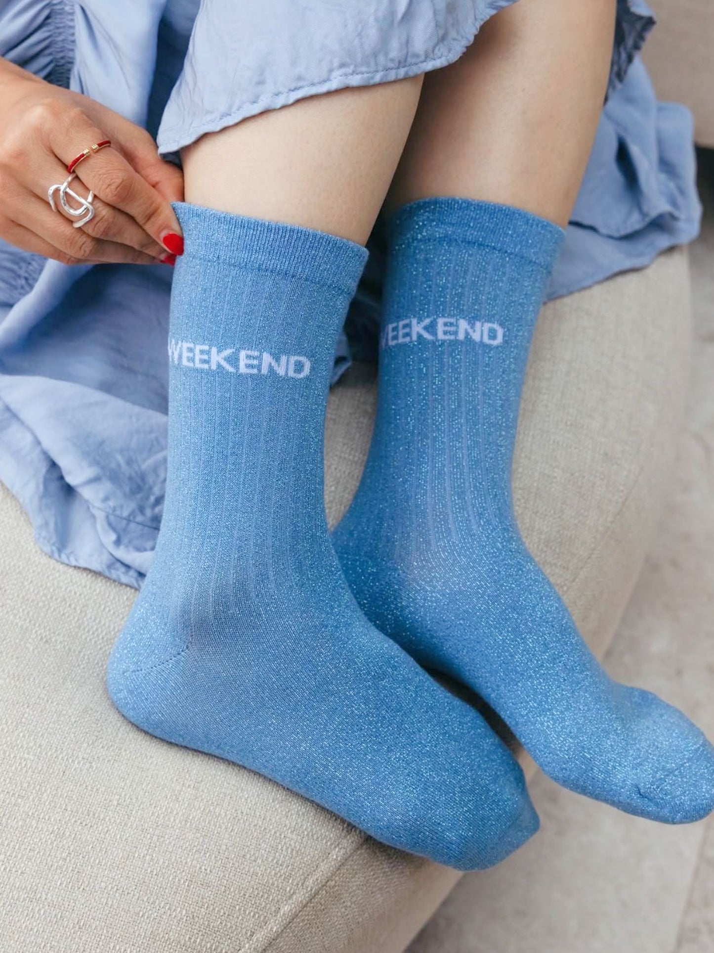 Weekend Combed Cotton Glitter Socks in Light Blue