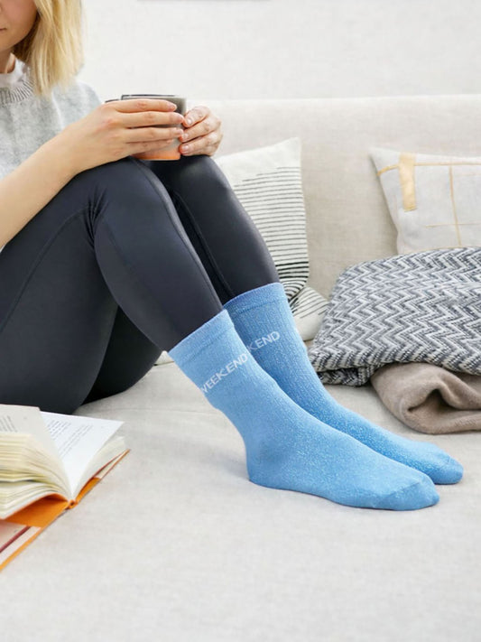 Weekend Combed Cotton Glitter Socks in Light Blue