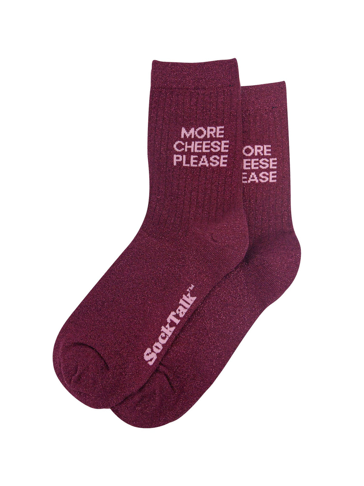 More-Cheese-Please-Combed-Cotton-Glitter-Socks-in-Wine-Laid-Flat