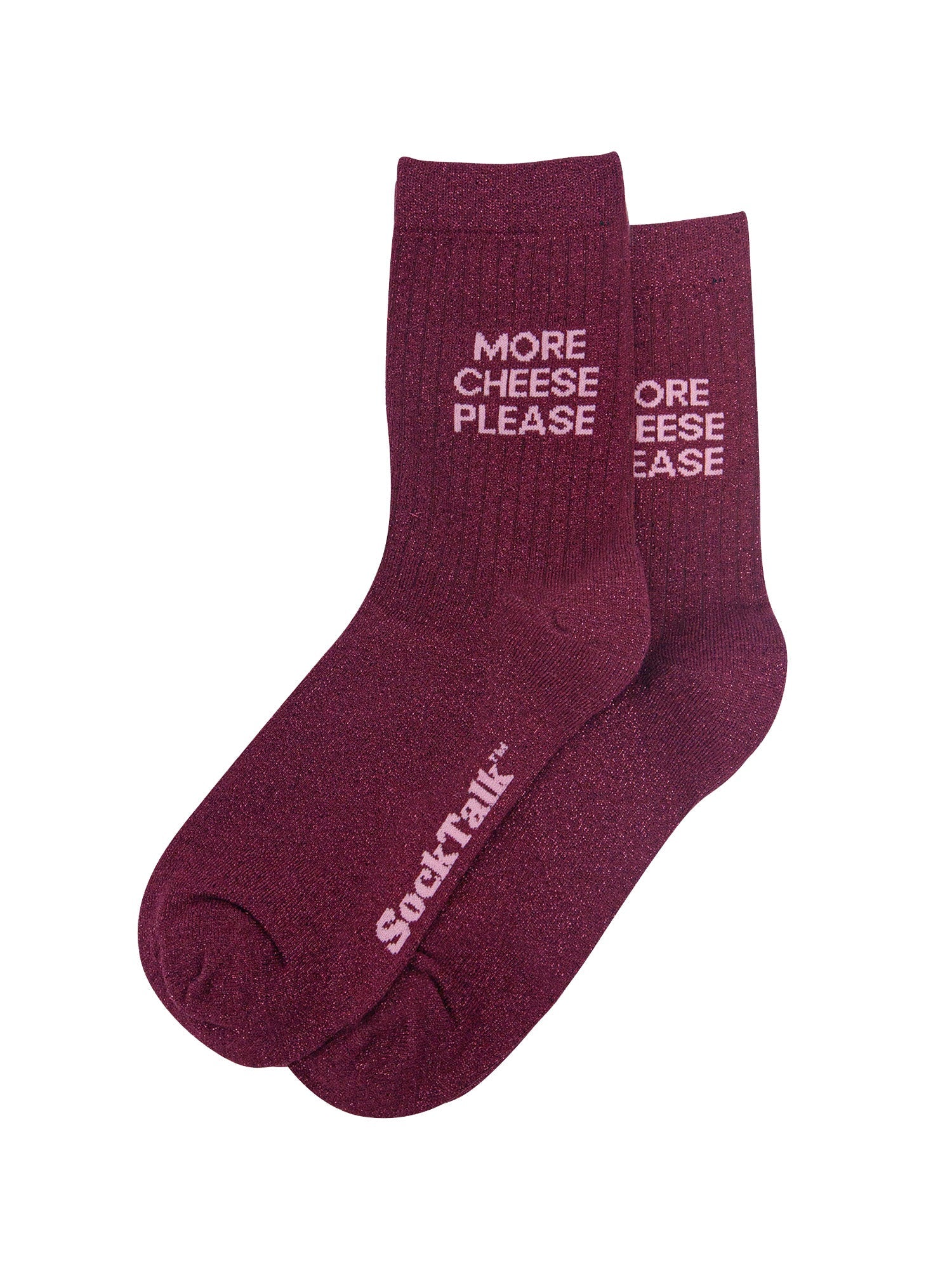 More-Cheese-Please-Combed-Cotton-Glitter-Socks-in-Wine-Laid-Flat
