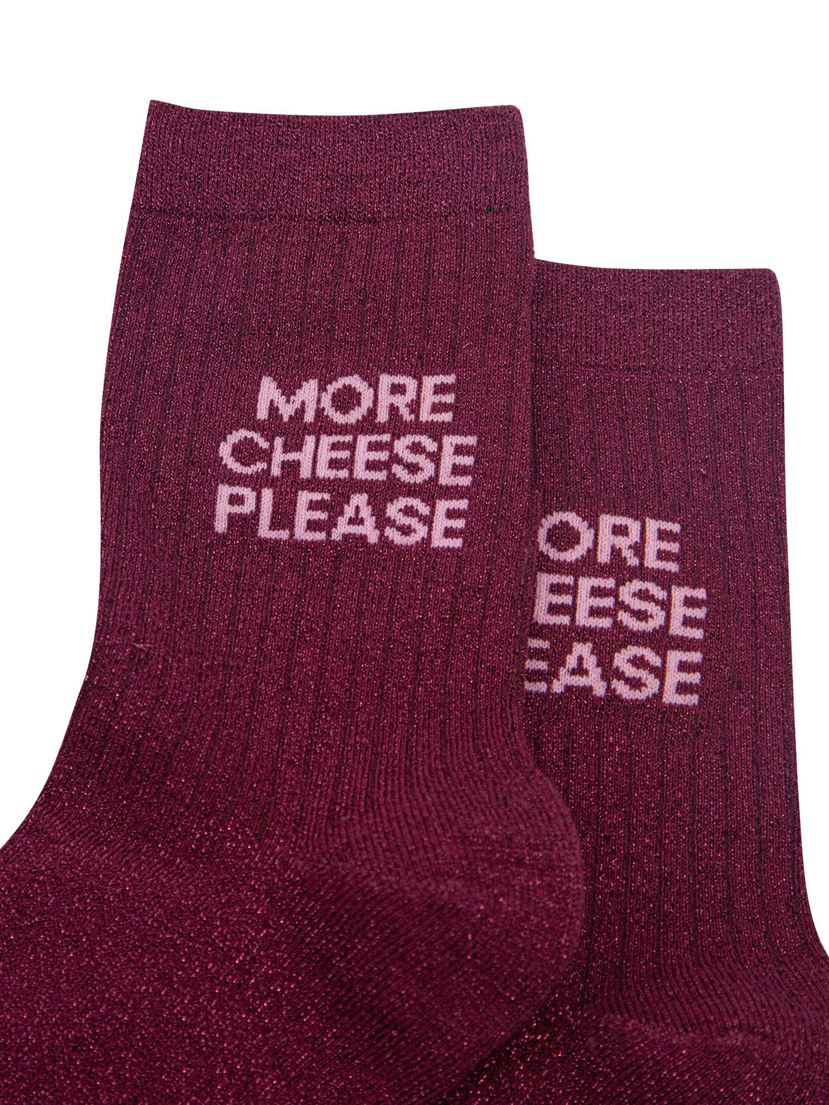 More-Cheese-Please-Combed-Cotton-Glitter-Socks-in-Wine-Close-Up