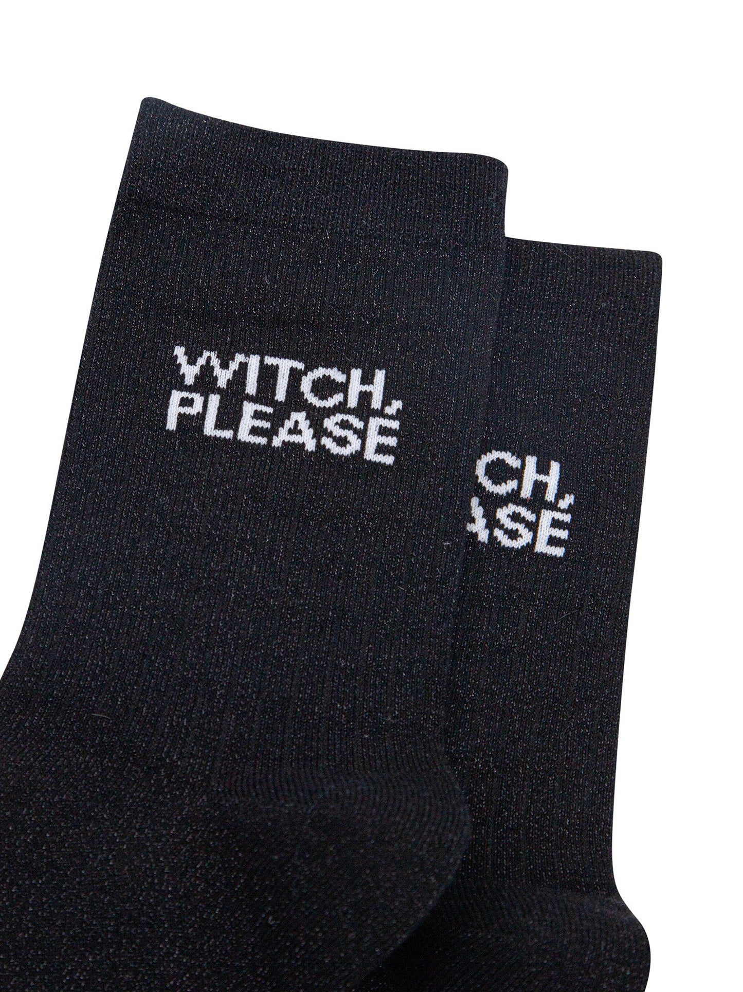 Witch-Please-Glitter-Combed-Cotton-Word-Crew-Socks-for-Women-Black-close-up