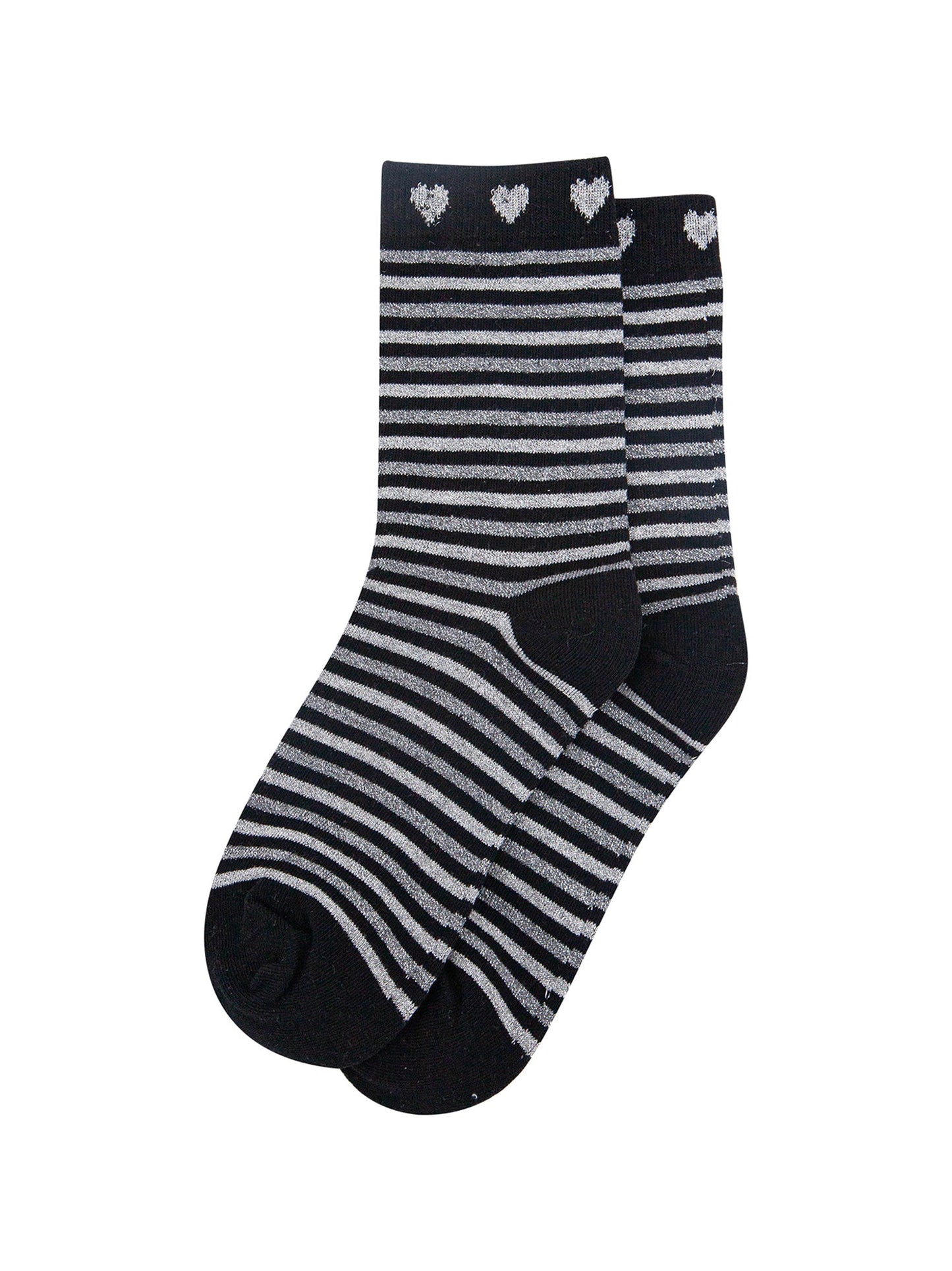 Stripes-Hearts-Combed-Cotton-Glitter-Socks-in-Black-Grey-Marl-Lying-Flat
