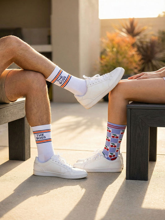 The-Boss-Organic-Cotton-Sports-Socks-in-White-Cherry-Checkerboard-Bamboo-Socks-in-Blue