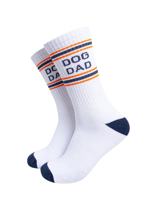 Dog-Dad-Organic-Cotton-Sports-Socks-in-White/Navy-Blue-On-Mannequin
