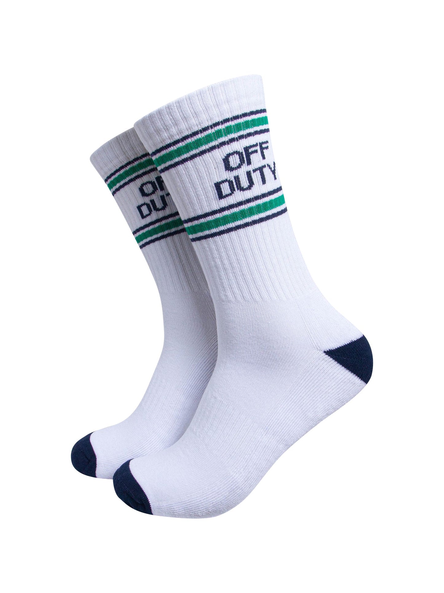 Off-Duty-Organic-Cotton-Sports-Socks-in-White/Navy-Blue-On-Mannequin
