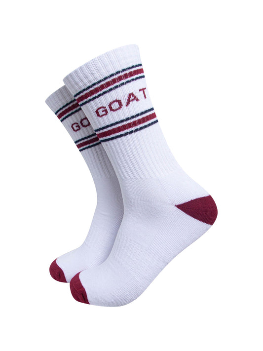 GOAT-Organic-Cotton-Sports-Socks-in-White/Red-On-Mannequin