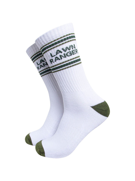 Lawn-Ranger-Organic-Cotton-Sports-Socks-in-White/Khaki-Green-On-Mannequin