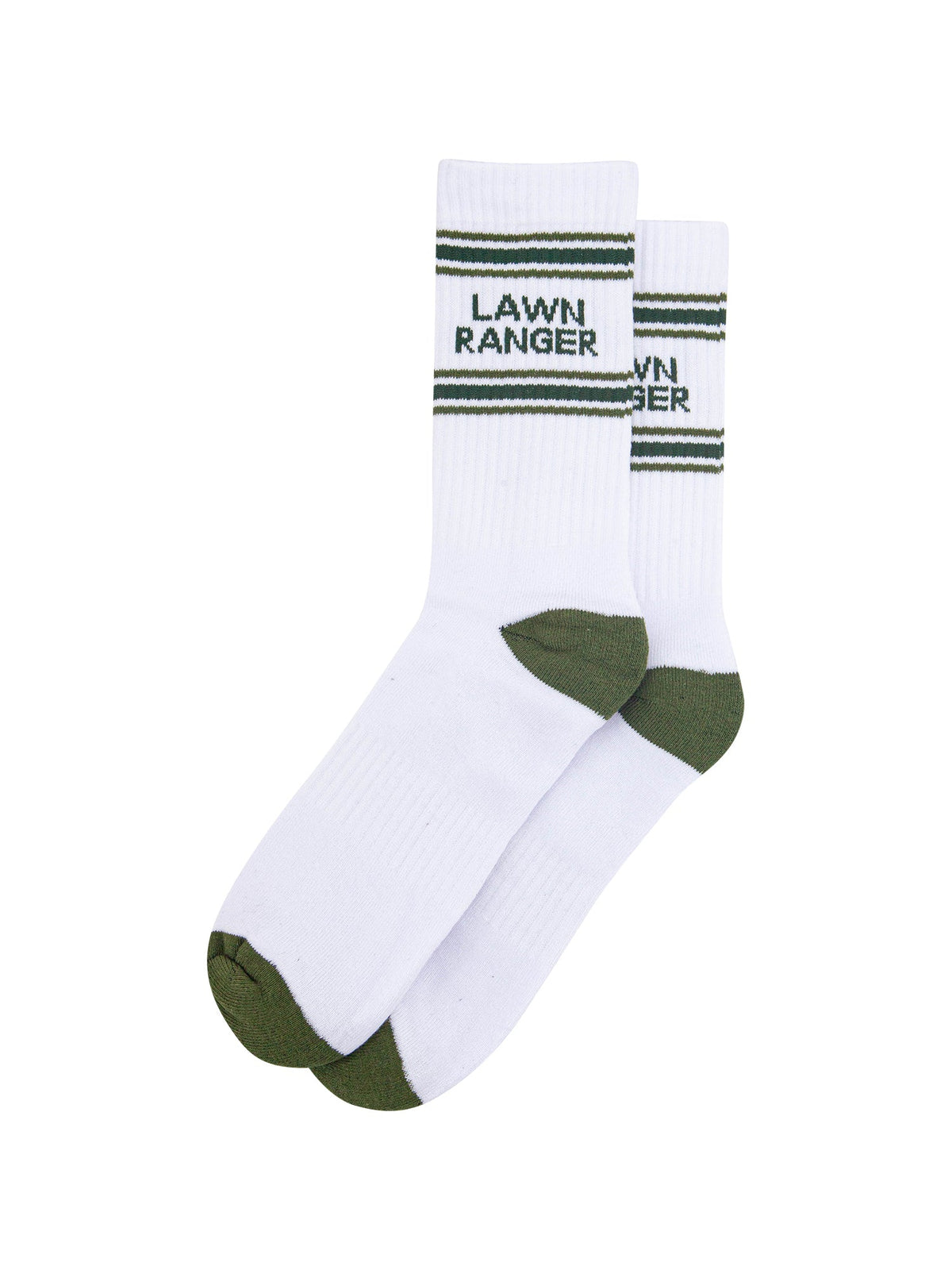 Lawn-Ranger-Organic-Cotton-Sports-Socks-in-White/Khaki-Green-Laid-Flat