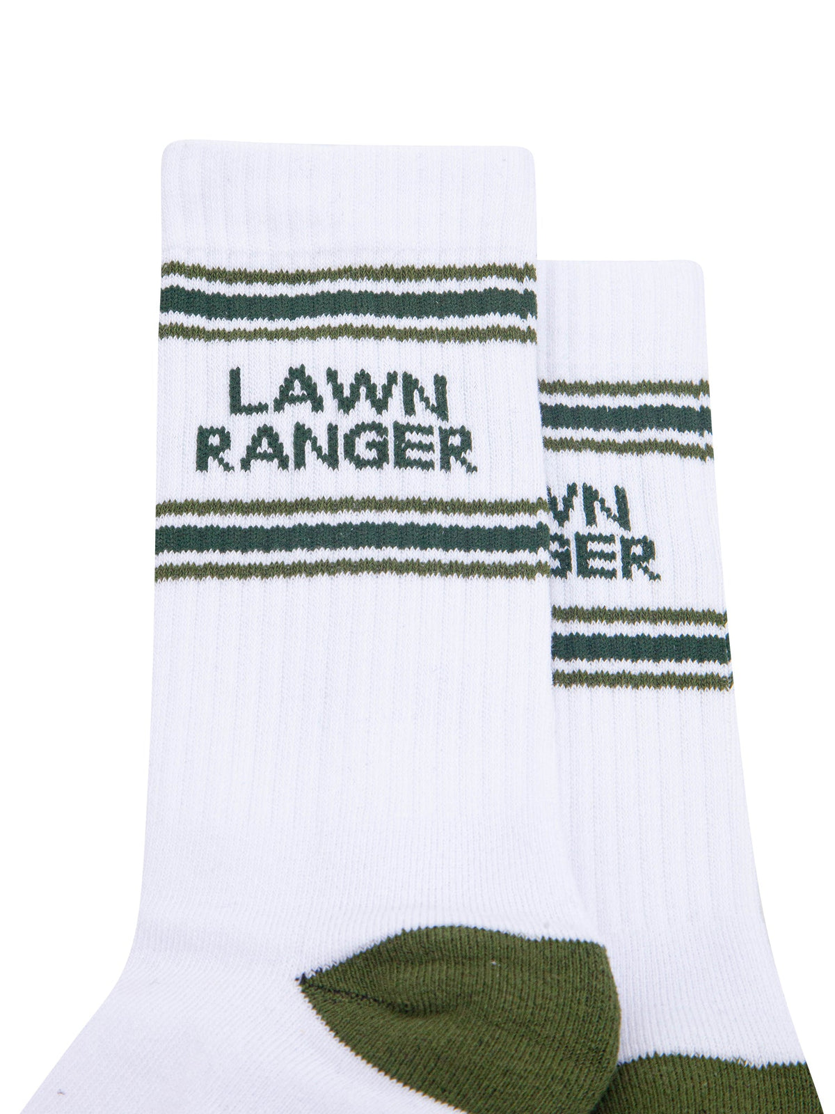 Lawn-Ranger-Organic-Cotton-Sports-Socks-in-White/Khaki-Green-Close-Up