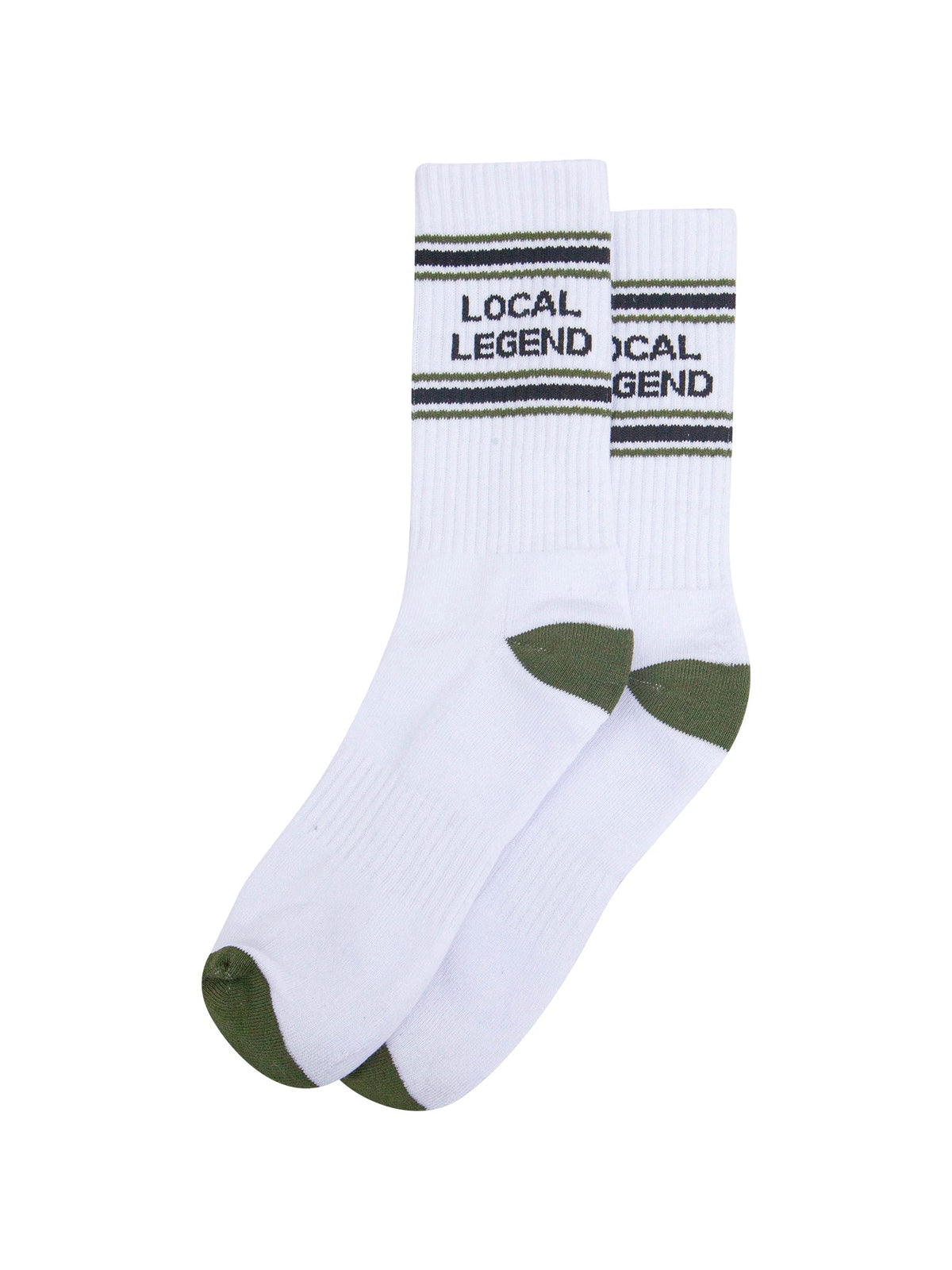 Local-Legend-Organic-Cotton-Sports-Socks-in-White/Khaki-Green-Laid-Flat