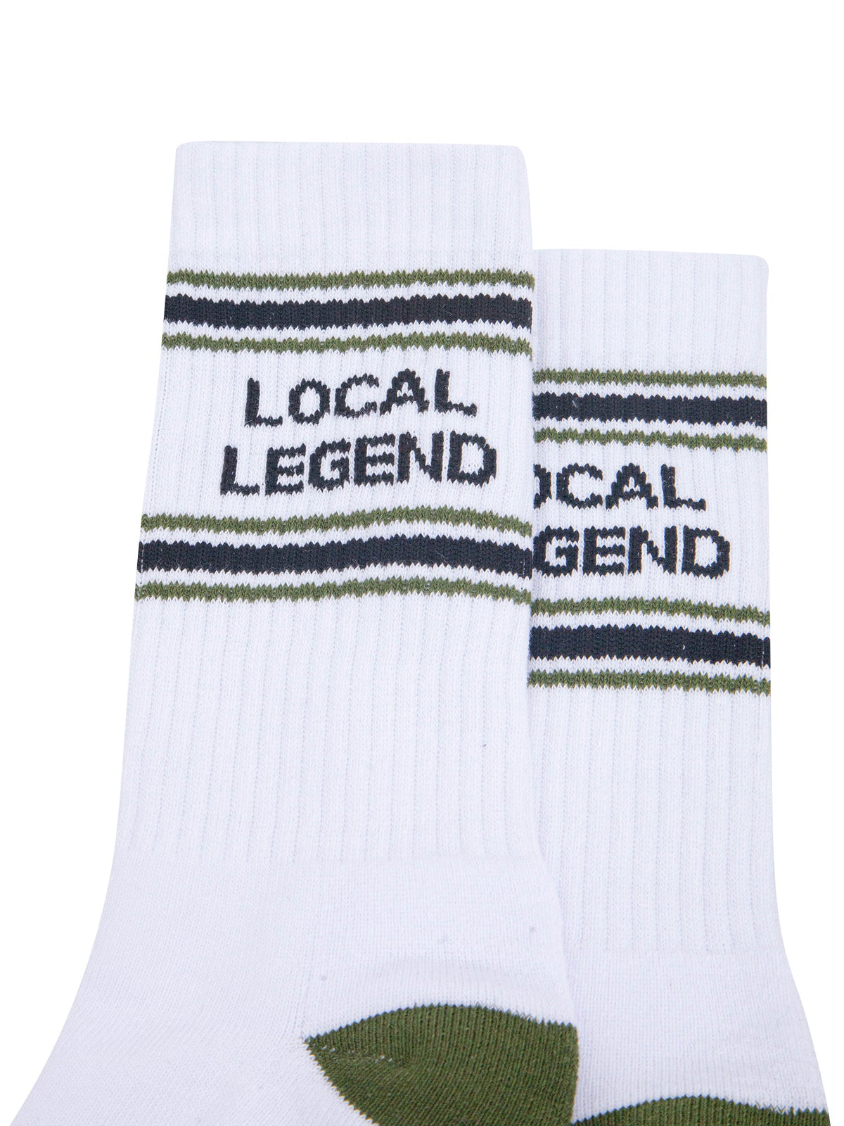 Local-Legend-Organic-Cotton-Sports-Socks-in-White/Khaki-Green-Close-Up