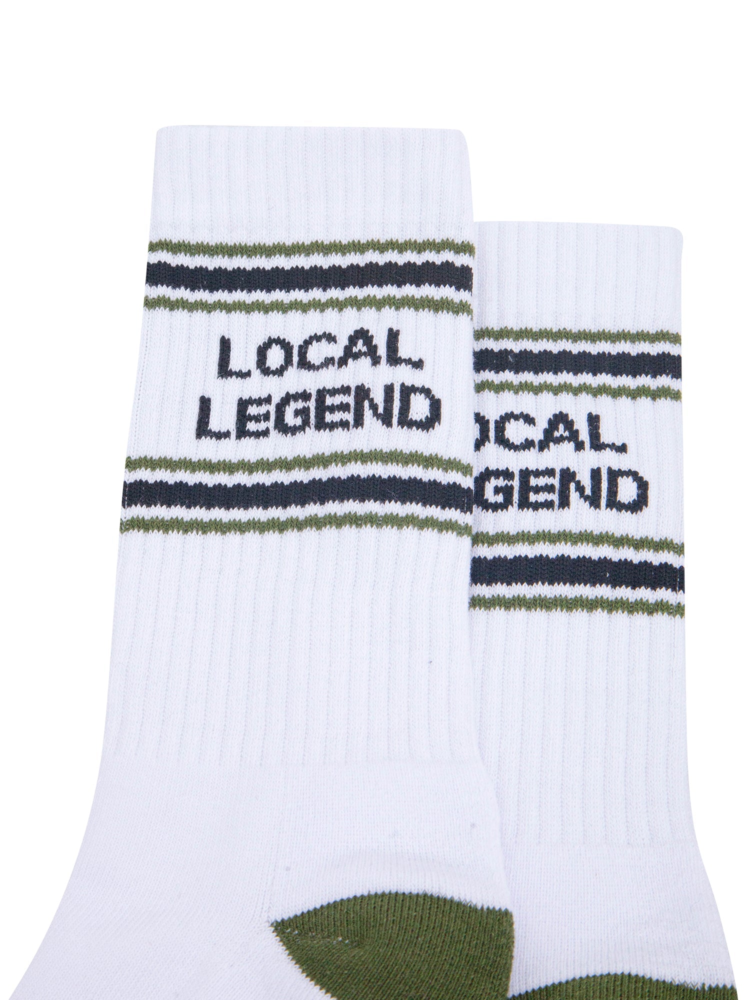 Local-Legend-Organic-Cotton-Sports-Socks-in-White/Khaki-Green-Close-Up