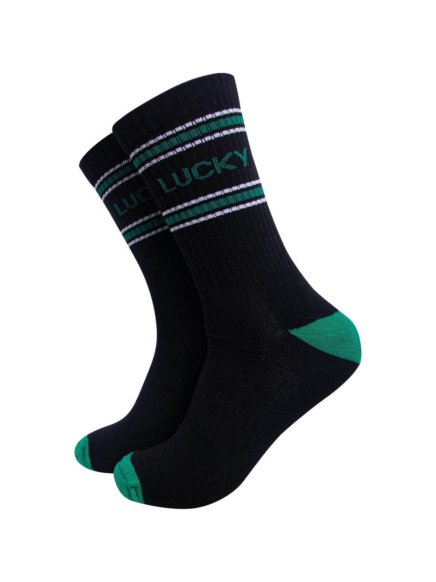 Lucky-Organic-Cotton-Sports-Socks-in-Black/Green-On-Mannequin