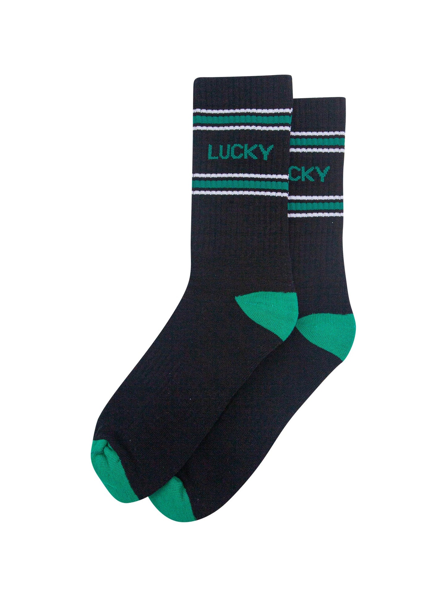 Lucky-Organic-Cotton-Sports-Socks-in-Black/Green-Laid-Flat