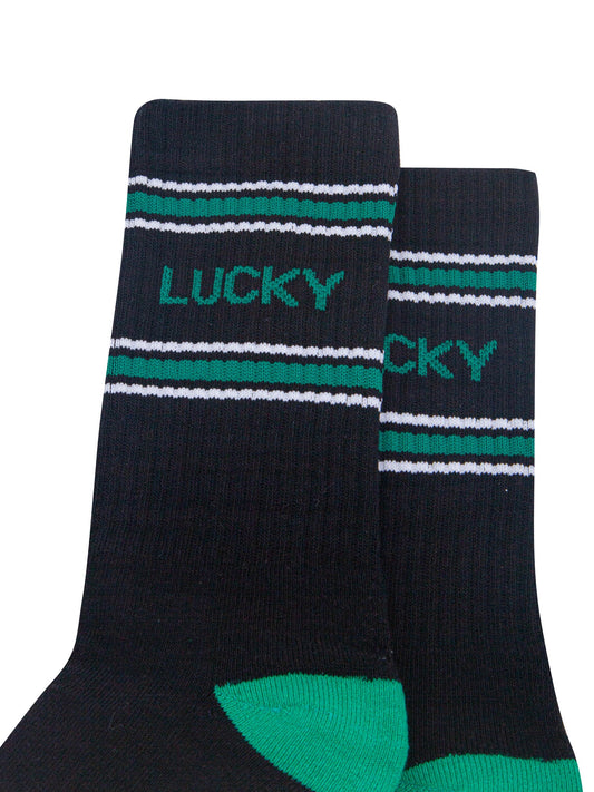 Lucky-Organic-Cotton-Sports-Socks-in-Black/Green-Close-Up