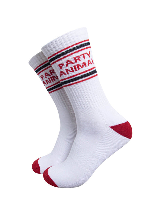Party-Animal-Organic-Cotton-Sports-Socks-in-White/Red-On-Mannequin