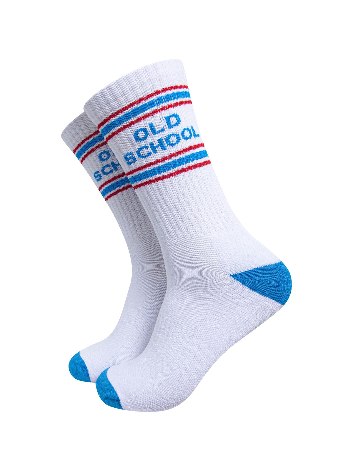 Old-School-Organic-Cotton-Sports-Socks-in-White/Blue-On-Mannequin