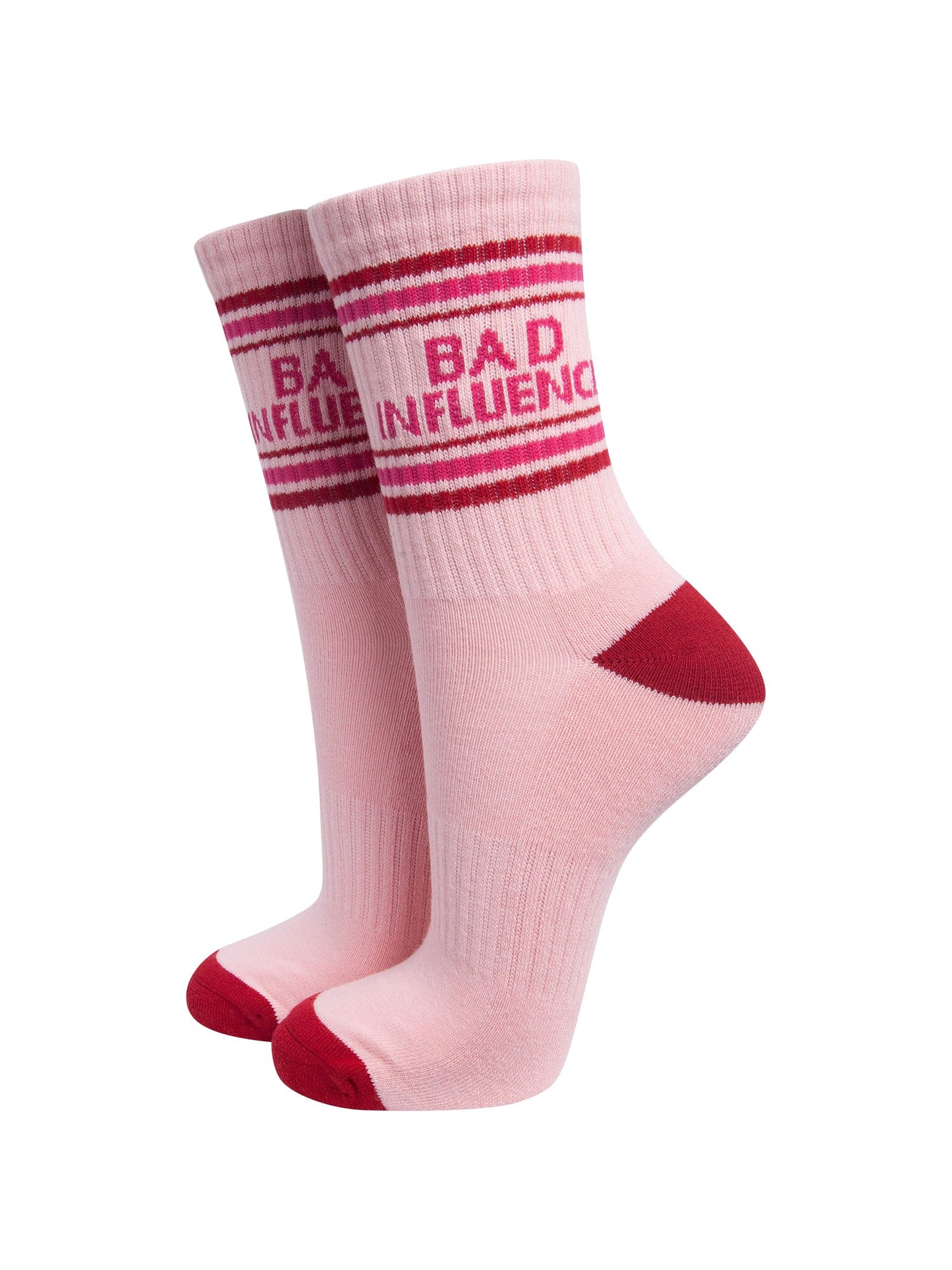 Bad-Influence-Organic-Cotton-Sports-Socks-in-Soft-Pink/Red-On-Mannequin