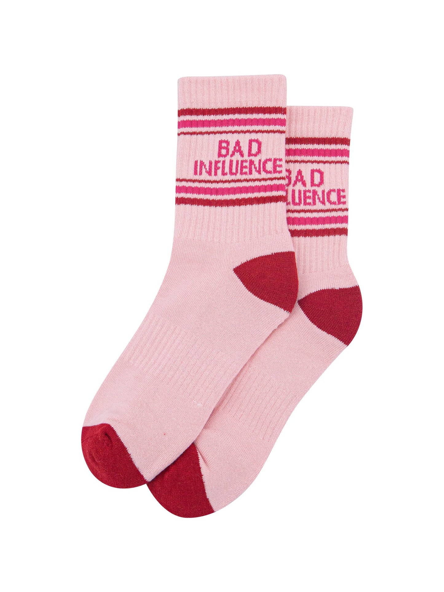 Bad-Influence-Organic-Cotton-Sports-Socks-in-Soft-Pink/Red-Laid-Flat
