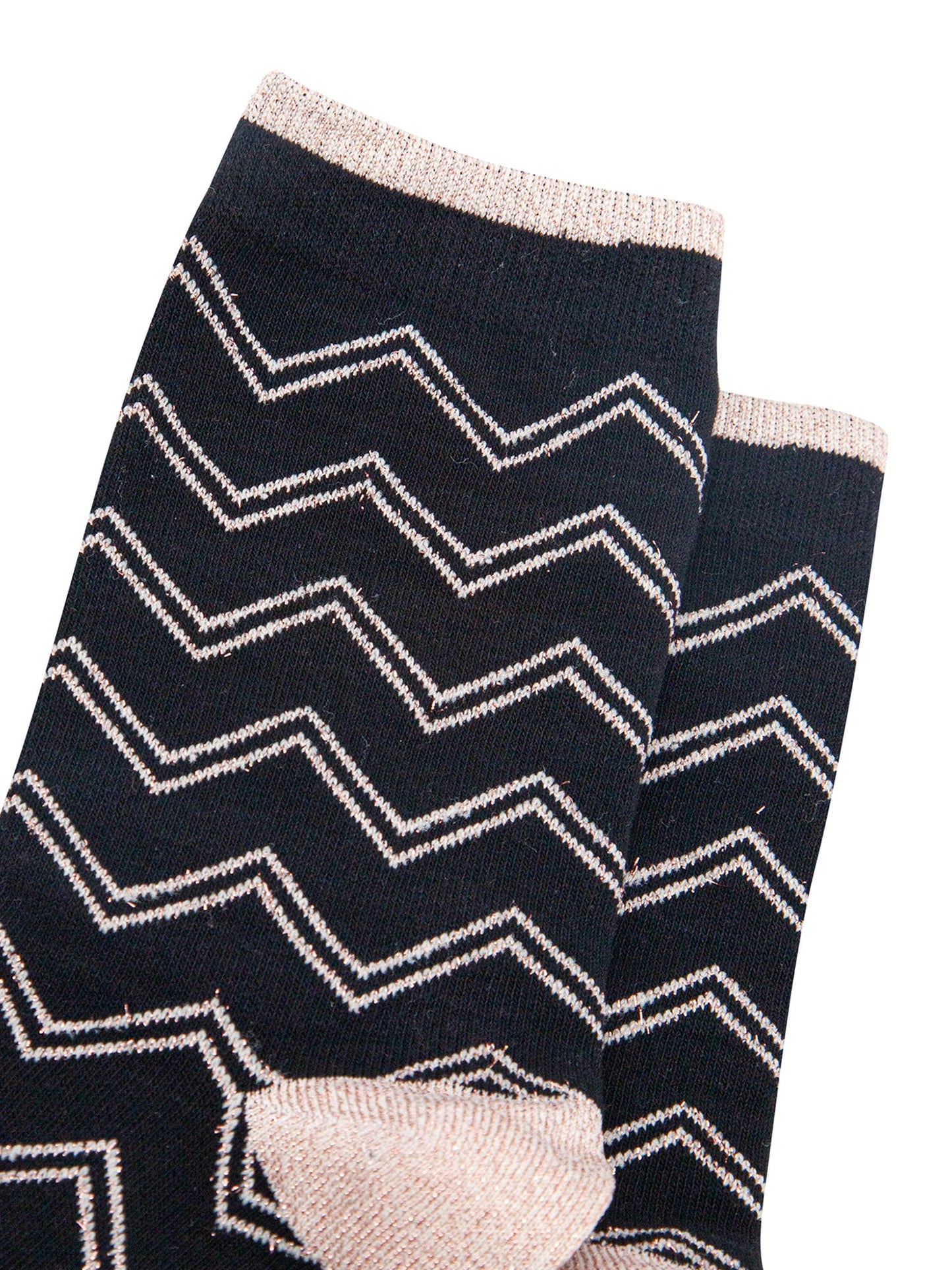 Zig-Zag-Combed-Cotton-Glitter-Socks-in-Black-Closeup